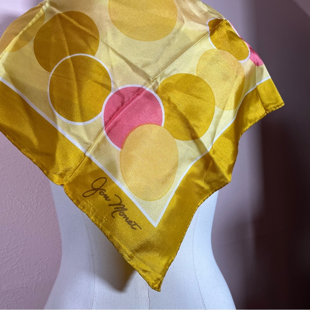 Jon Monet Vintage 1940 art deco polka dot Yellow pink mod Made in Italy Scarf - Picture 16 of 17